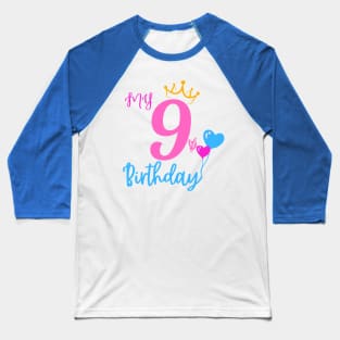 9th Birthday Girl Shirt - 9 Years Old Birthday Girl Baseball T-Shirt